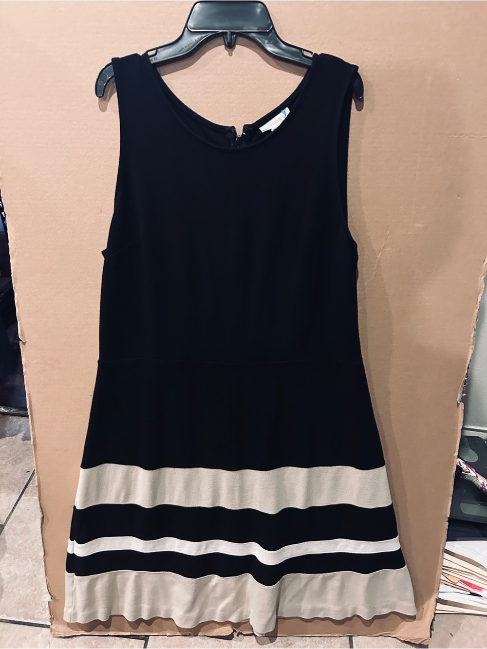 Charter Club Black Dress with Cream Striped Hem